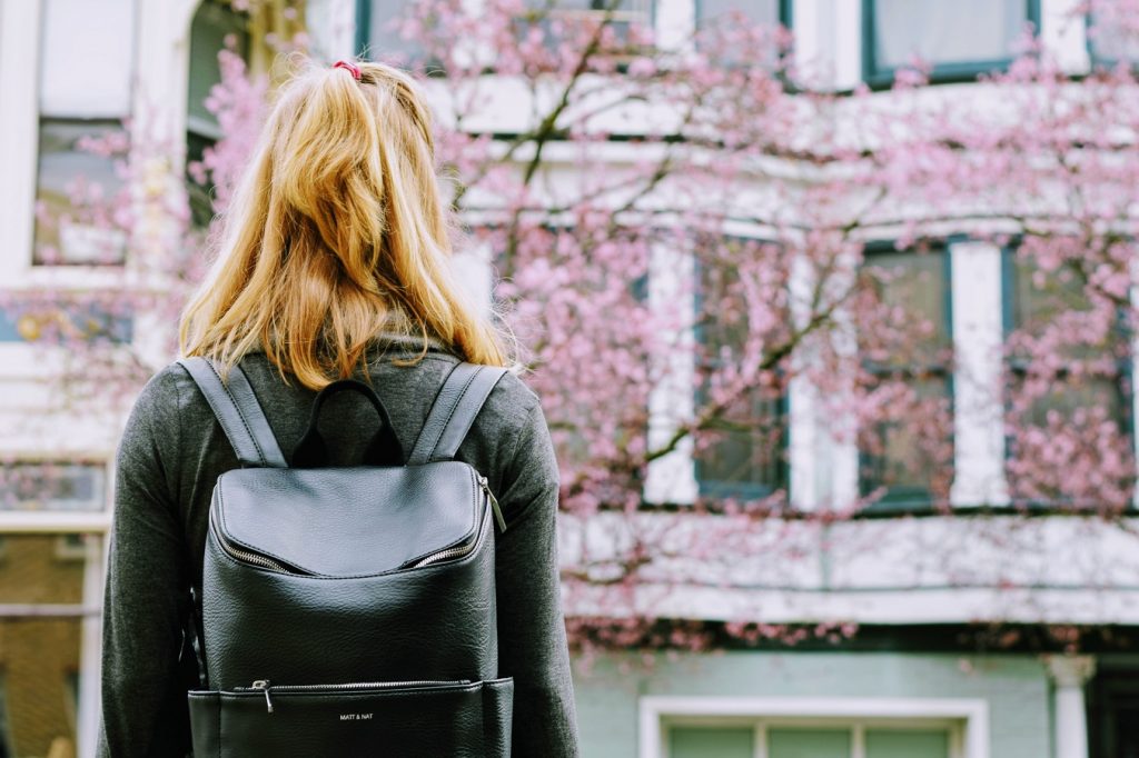 girl looking at her college reminiscing