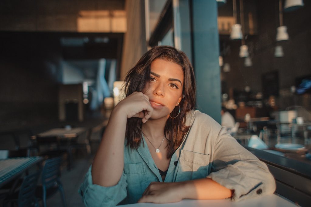 girl staring at camera with serious face