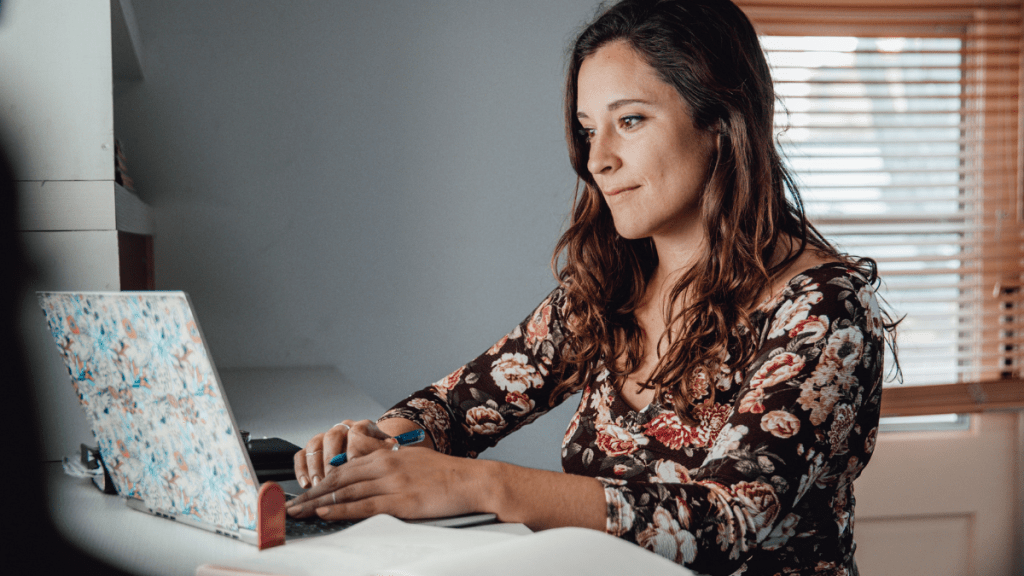 happy woman marisa donnelly doing creative work
